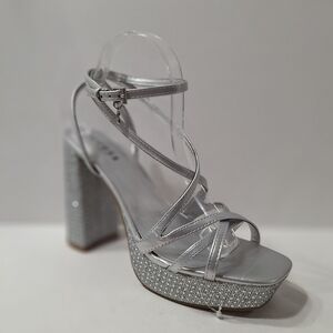 GUESS NEW Silver Rhinestone Platform Night Out Bling Glam Dressy Heels Size 9.5